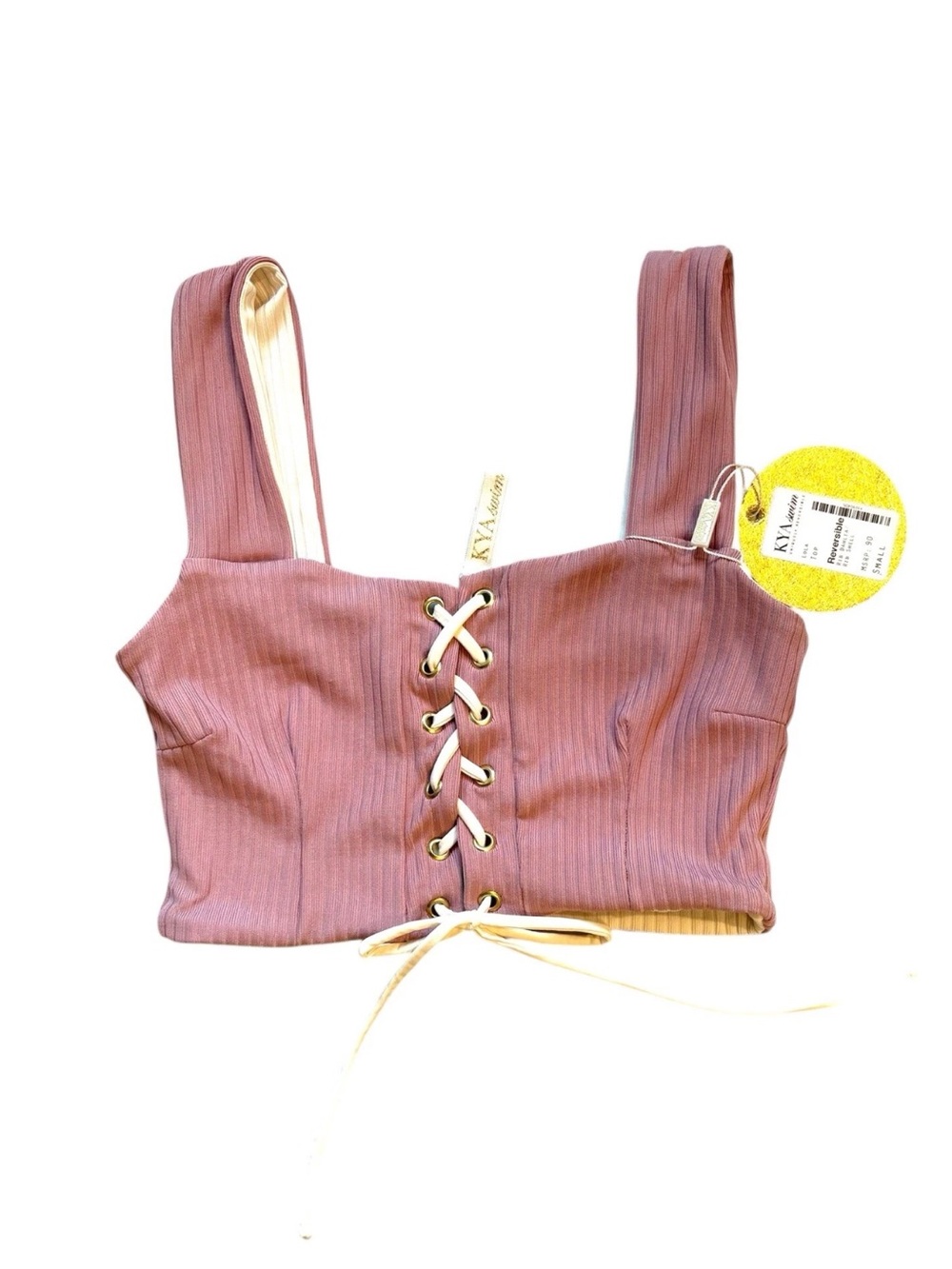 NWT Kya Swim Reversible Ribbed Bikini Top Lola S Revolve Lace Up Boho Soft Girl
